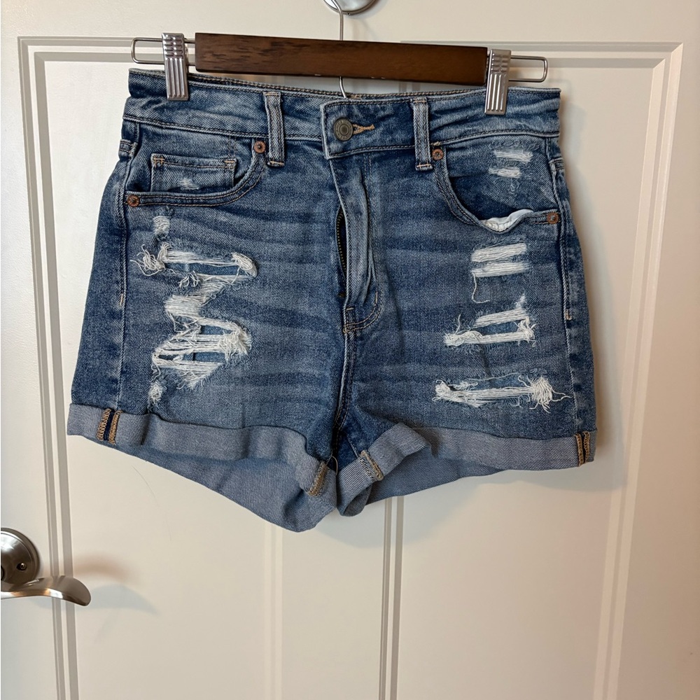 American Eagle Women’s Distressed Denim Mom Shorts